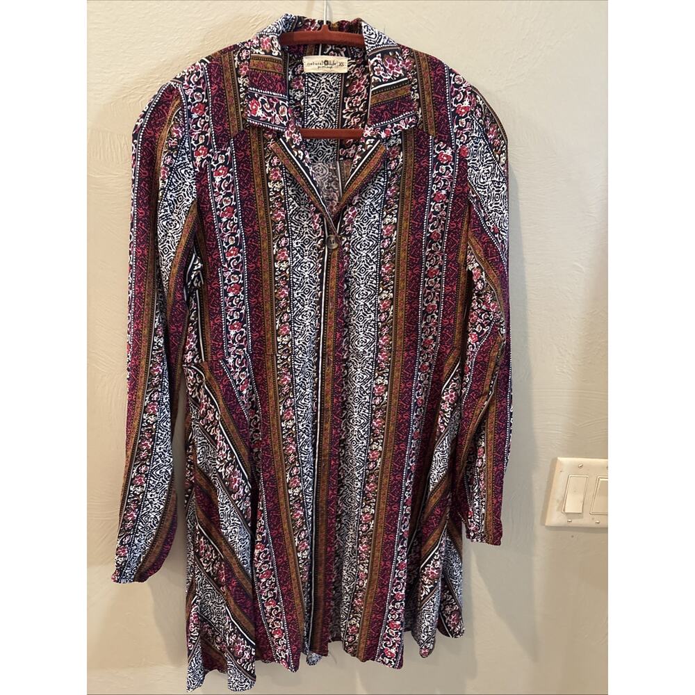 Natural Life Ansley Long Sleeve Button Front Boho Shirt Dress SZ XS Prairie